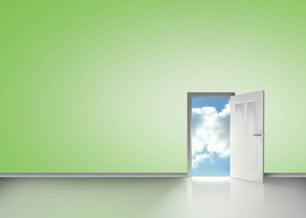 istock Door opening to reveal blue sky 836120064