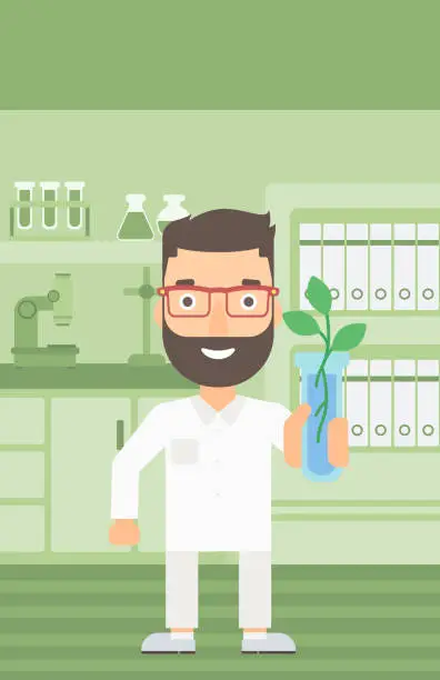 Vector illustration of Laboratory assistant with test tube