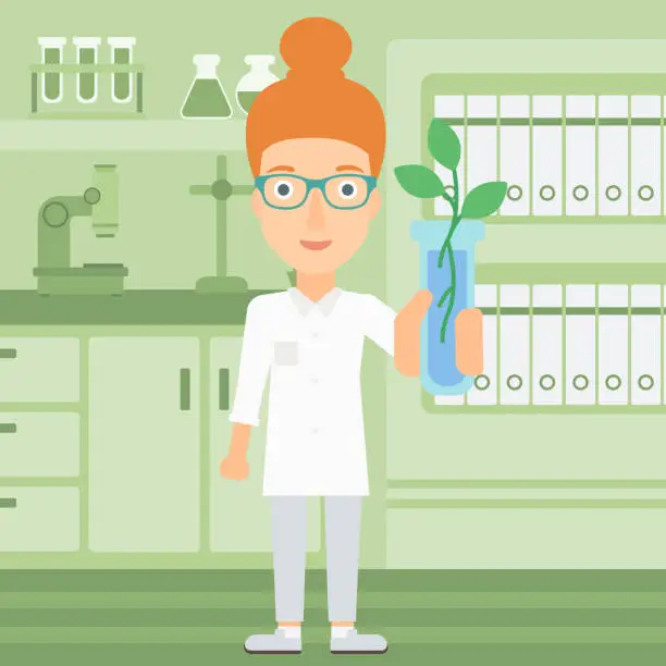 Vector illustration of Laboratory assistant with test tube