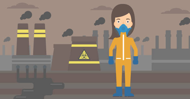 여자 호위적 화학분야 어울리다 - radiation protection suit biology danger biochemical warfare stock illustrations