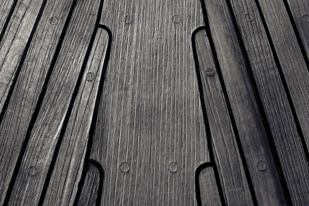 Macro view of teakwood deck on a sailing boat