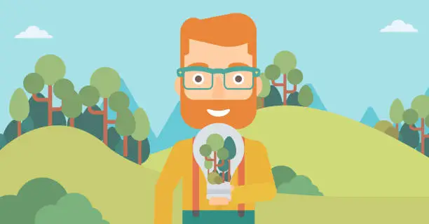 Vector illustration of Man with lightbulb and trees inside