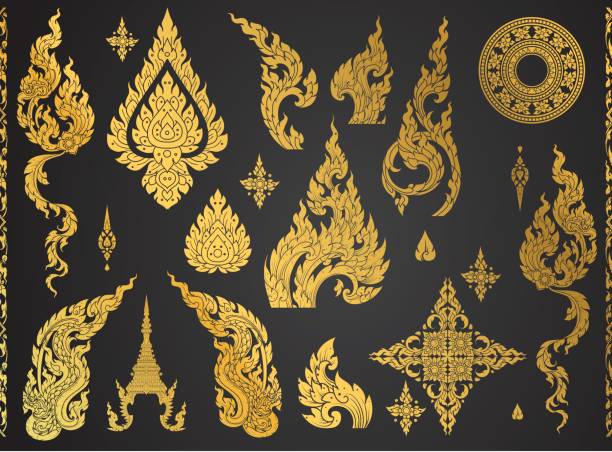 ilustrações de stock, clip art, desenhos animados e ícones de set of thai art element, decorative motifs. ethnic art, icon vector - cultura tailandesa