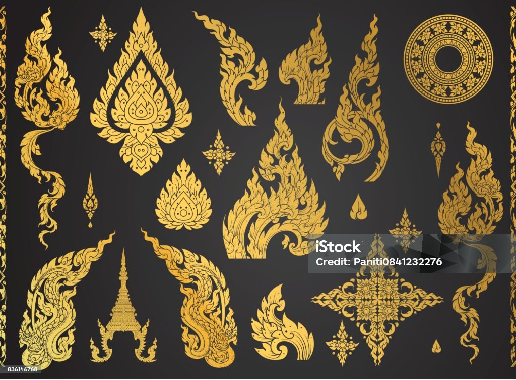 Set of Thai art element, Decorative motifs. Ethnic Art, icon vector Thai Culture stock vector