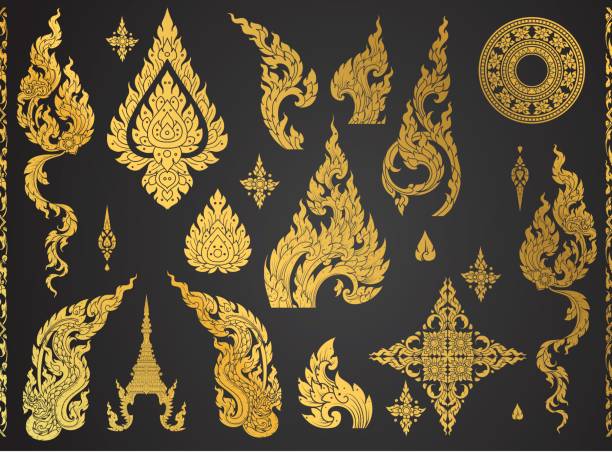 Set of Thai art element, Decorative motifs. Ethnic Art, icon vector Set of Thai art element, Decorative motifs. Ethnic Art, icon vector thai decor stock illustrations