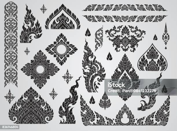 Set Of Thai Art Element Decorative Motifs Ethnic Art Icon Vector Stock Illustration - Download Image Now