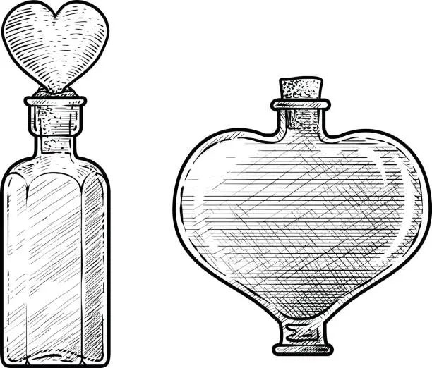 Vector illustration of Potion, medicine bottle illustration, drawing, engraving, ink, line art, vector