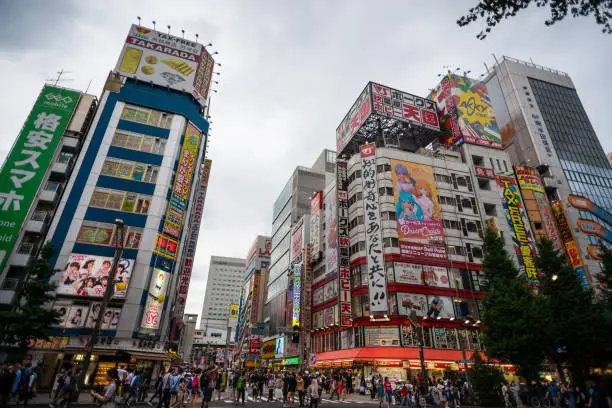 Japan, Akihabara, 30.7.2017. Akihabara Area with many people on the street. Sunday afternoon it becomes a pedestrian area.