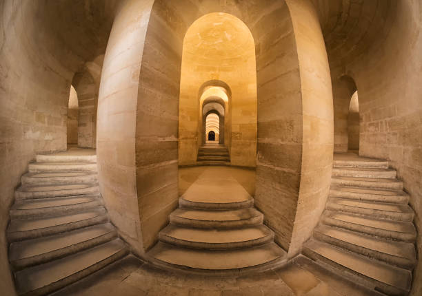 istock Basement stairs in the old church 836157808