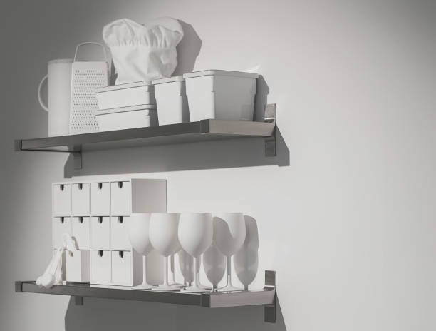 istock Kitchen interior white shelves on the white wall 836158842