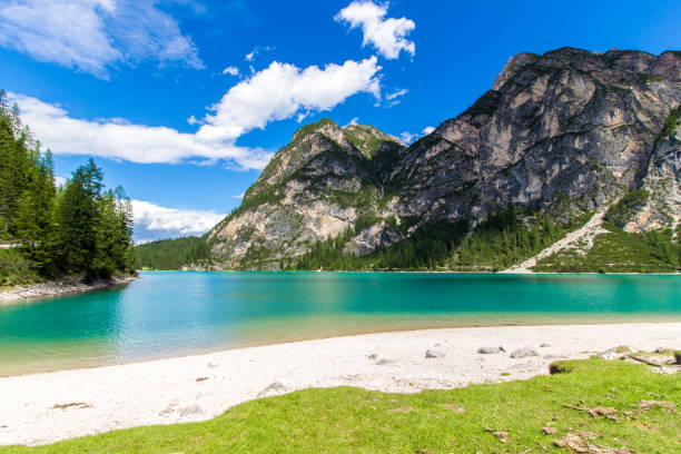 istock The beach of Braies lake ( Lago di Braies) 836159252