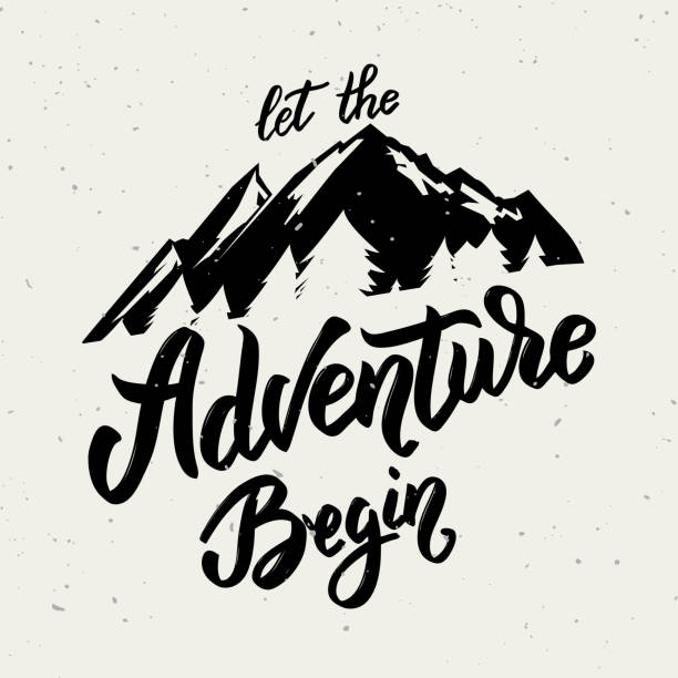 Let the adventure begin. Hand drawn lettering on white background. Let the adventure begin. Hand drawn lettering on white background. Design element for poster, card. Vector illustration adventure stock illustrations