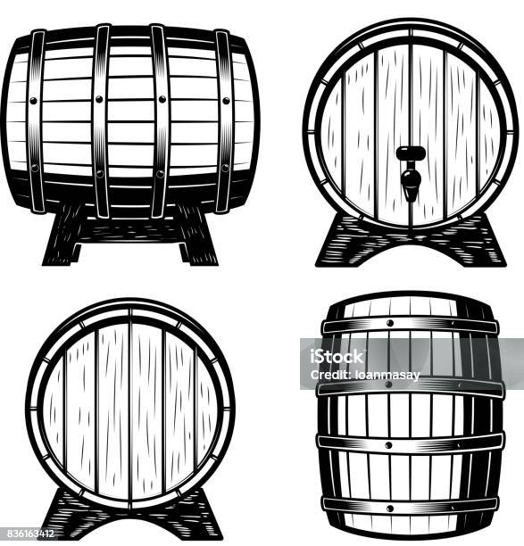 Set Of Wood Barrels Illustration Isolated On White Background Stock Illustration - Download Image Now