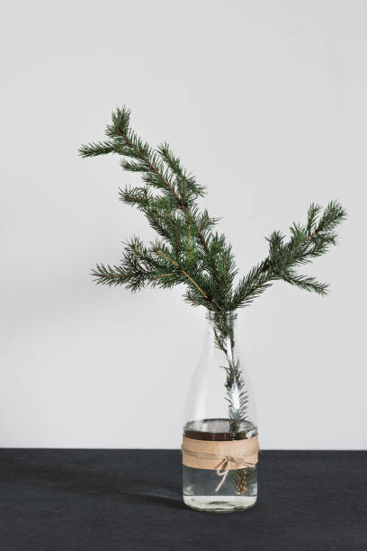istock Christmas decorations on the table, spruce branch in the bottle 836164162