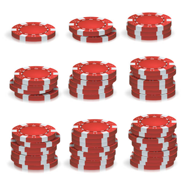 red poker chips układa wektor. realistyczny zestaw 3d. plastikowe pokerowe żetony hazardowe podpisują się na białym tle. jackpot kasyna, ilustracja sukcesu - gambling chip green stack gambling stock illustrations