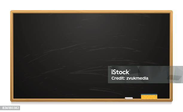 Clean School Board With Chalk And Sponge Stock Illustration - Download Image Now - Chalkboard - Visual Aid, Cartoon, Black Color