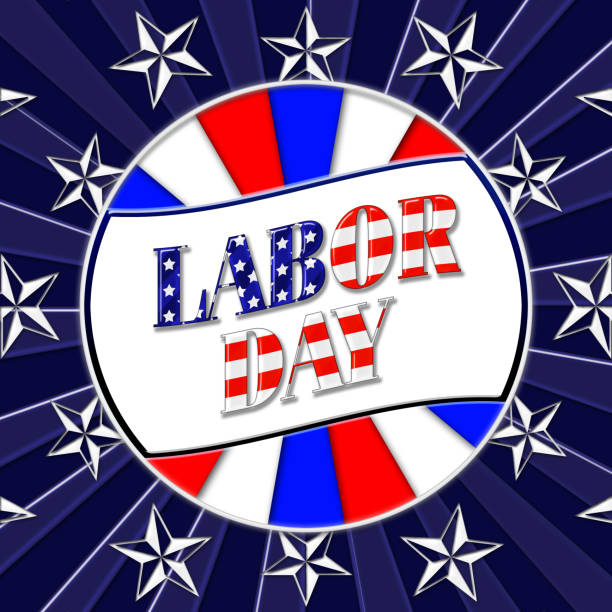 istock Happy Labor Day, 3D, bright shiny text in colors red, white and blue, white stars on a dark blue background. 836183666