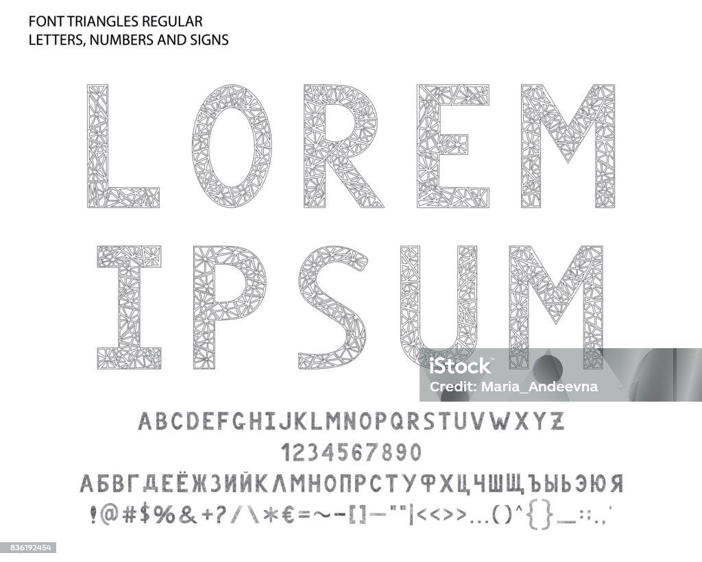 Font With Triangles Font Triangles Regular Letters Numbers And Signs Stock Illustration ...