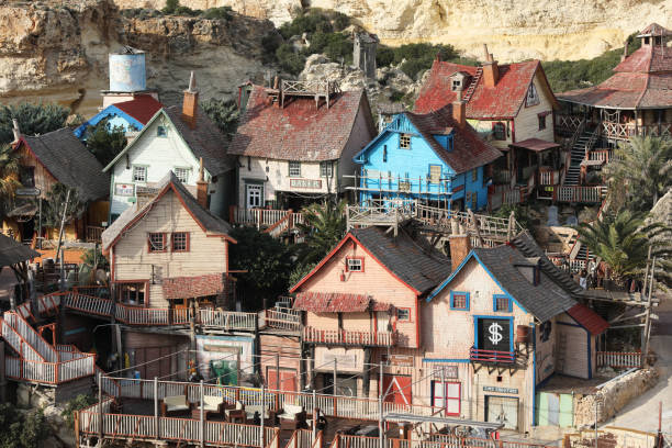 Traditional red Rorbu huts in Reine on the island of Moskenesøy, Lofoten, Norway.