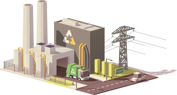 ilustrações de stock, clip art, desenhos animados e ícones de vector low poly waste-to-energy plant - incinerator