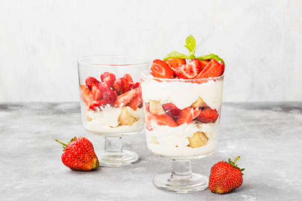 istock Dessert tiramisu with strawberry on a gray background 836202032