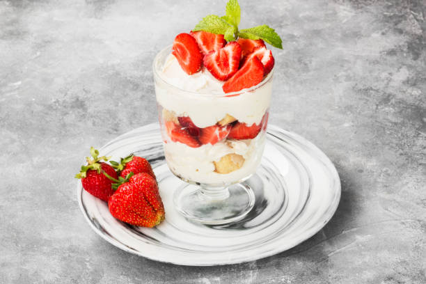 istock Dessert tiramisu with strawberry on a gray background 836202058