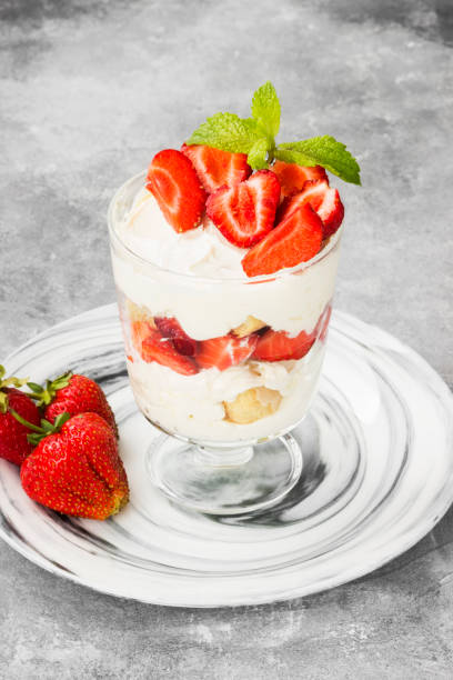 istock Dessert tiramisu with strawberry on a gray background 836202060