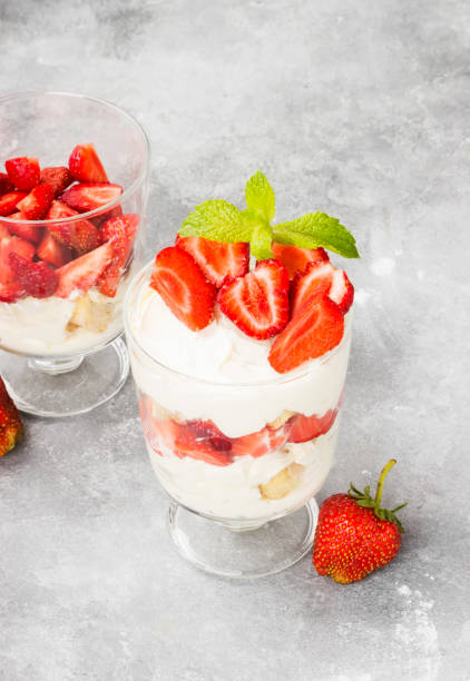 istock Dessert tiramisu with strawberry on a gray background 836202084
