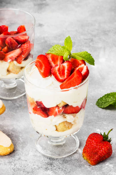 istock Dessert tiramisu with strawberry on a gray background 836202096