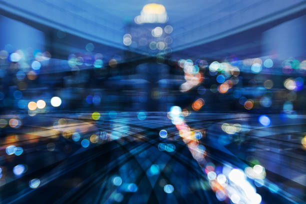 istock Double exposure, Motion blurred moving train with city bokeh light night view 836205294