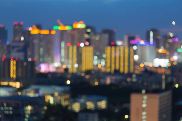 istock Blue twilight night blurred bokeh light city office downtown 836212116
