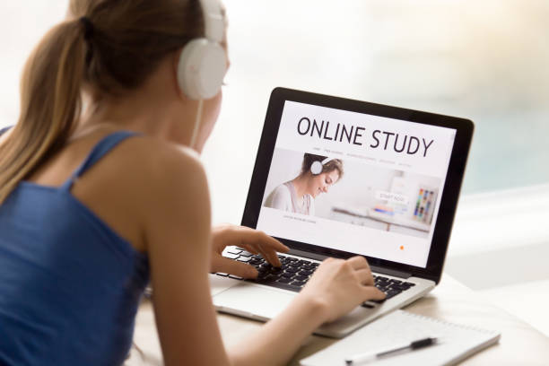 istock Female student listening lecture in Internet 836212748