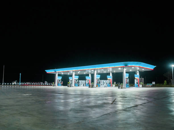 istock Gas station at night 836215682