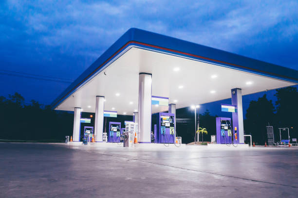 istock Gas station at night time 836215828