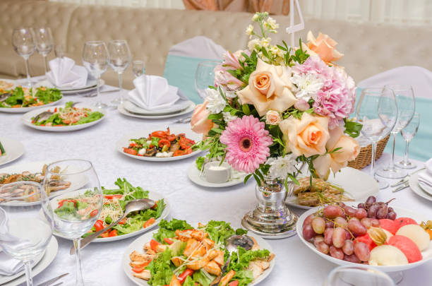 istock Banquet table in a restaurant with flowers. Wedding decorated 836216366