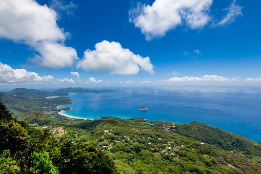coastline view of mahe island, seychelles, africa.