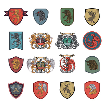 Heraldry, Sigil, Medieval signs, Coat Of Arms, Royal Houses, icons set