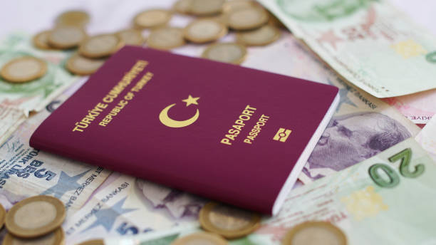 passeport turc et monnaie lira turque - tl photos et images de collection