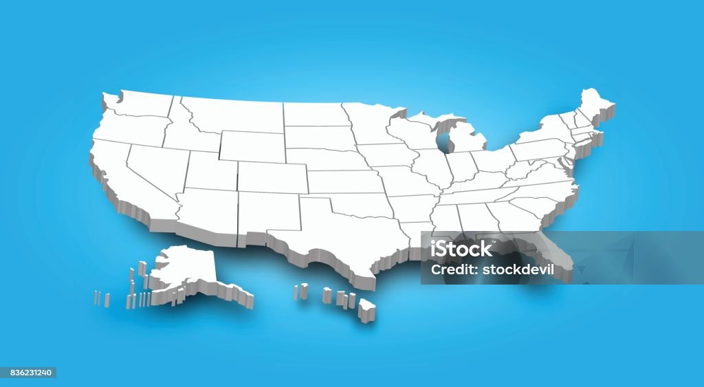 3D Map of United state of america 3D Map of United state of america . USA stock vector