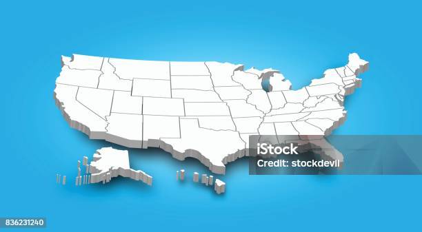 3d Map Of United State Of America Stock Illustration - Download Image Now - USA, Map, Three Dimensional