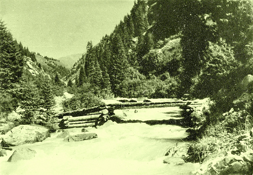 Old photo: the river in Tyan-Shan mountains near Issyk Kul lake, in 1965, Kyrgyzstan