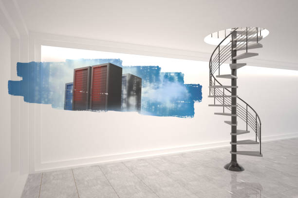 istock Abstract screen in room showing server towers 836251528