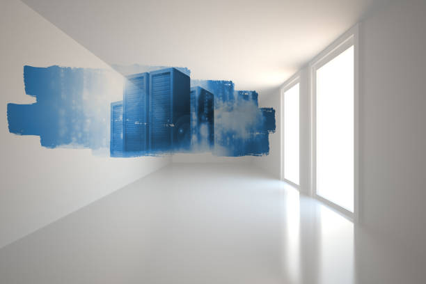 istock Abstract screen in room showing server towers 836252338