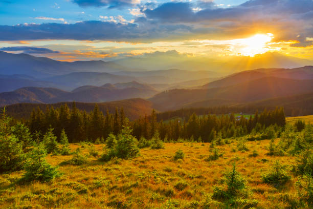 istock beautiful evening mountains in a mist at the sunset 836255002