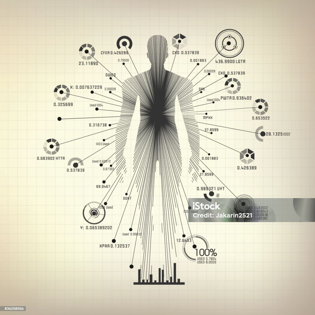 line man concept of biometric technology, digital body Scanning, human body combined with data The Human Body stock vector