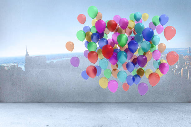 istock Many colourful balloons in room 836279938