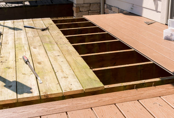 istock Replacement of old wooden deck with composite material 836287020