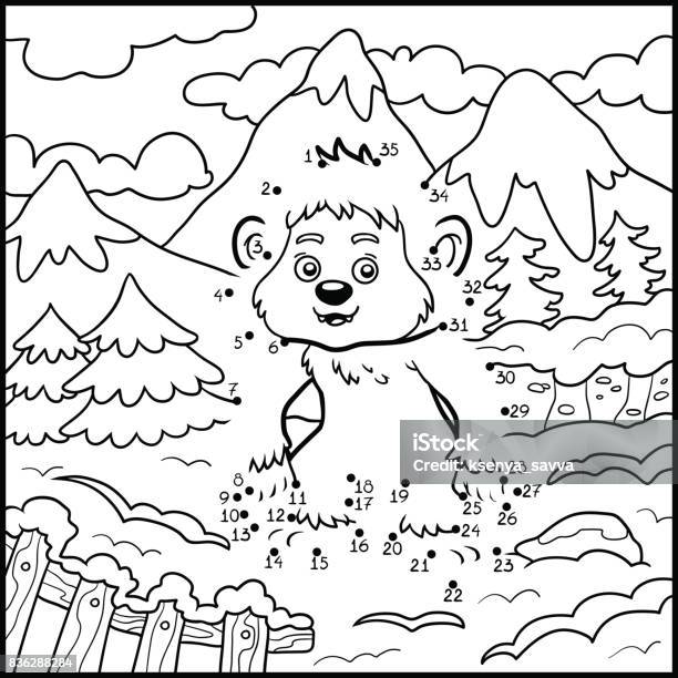 Numbers Game Dot To Dot Game For Children Yeti Stock Illustration - Download Image Now - Mountain, Animal, Black And White