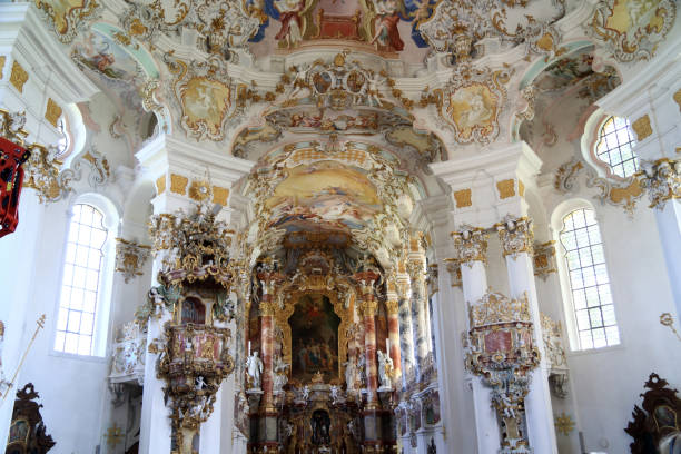 istock Richly decorated rococo pilgrimage church, White church Beieren Germany 836288678