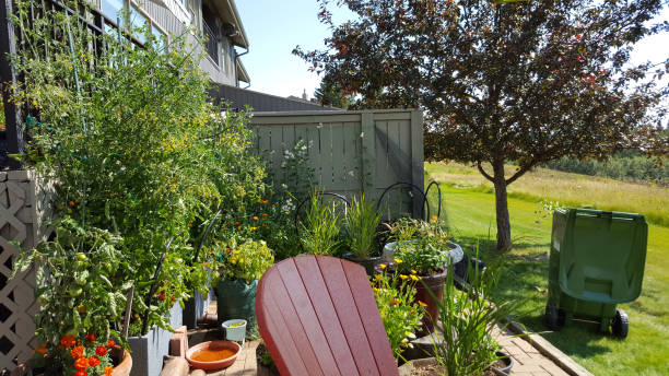 istock Environmentally Friendly Patio Garden With A Green Bin 836292072